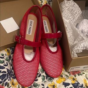 Steve Madden Red Patent Mesh Mary Jane Flats